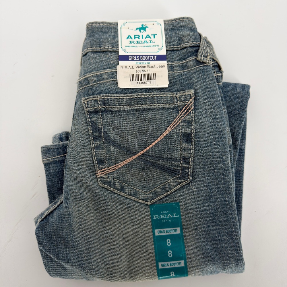 Ariat REAL Vivian Bootcut Jeans Girls 8 Medium Wash Stretch Denim AW5681 NWT